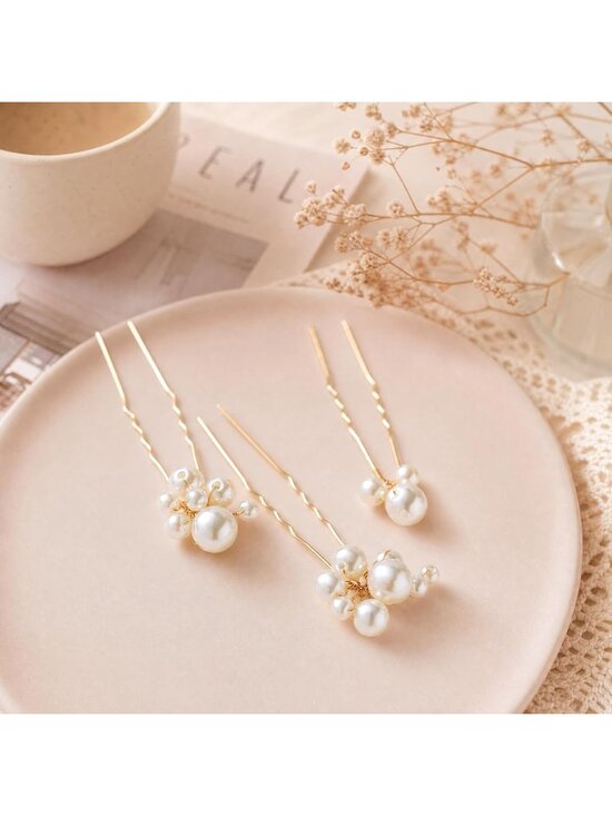 Women\'s 9 Pieces Rhinestone Crystal Handmade Bridesmaid Floral Pearl Hair Pins main image 4